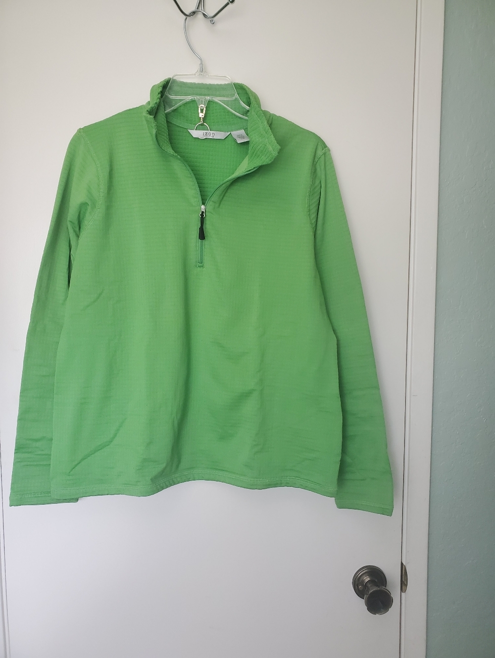 Izod Men's ProformanceX Quarter-Zip Pullover Lime Green Waffle Knit Sz L Wicking